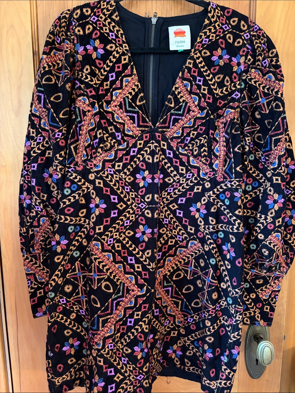 FARM Rio Black Embroidered Multicolor Geometric mini-dress